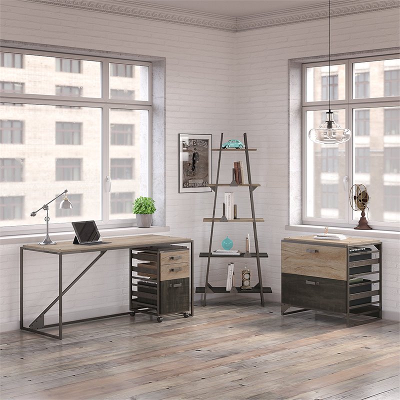 Bush Furniture Refinery 4 Piece Industrial Office Set in Rustic Gray