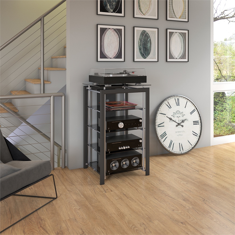 Bush Furniture Midnight Mist Media Stand in Black AD4484003