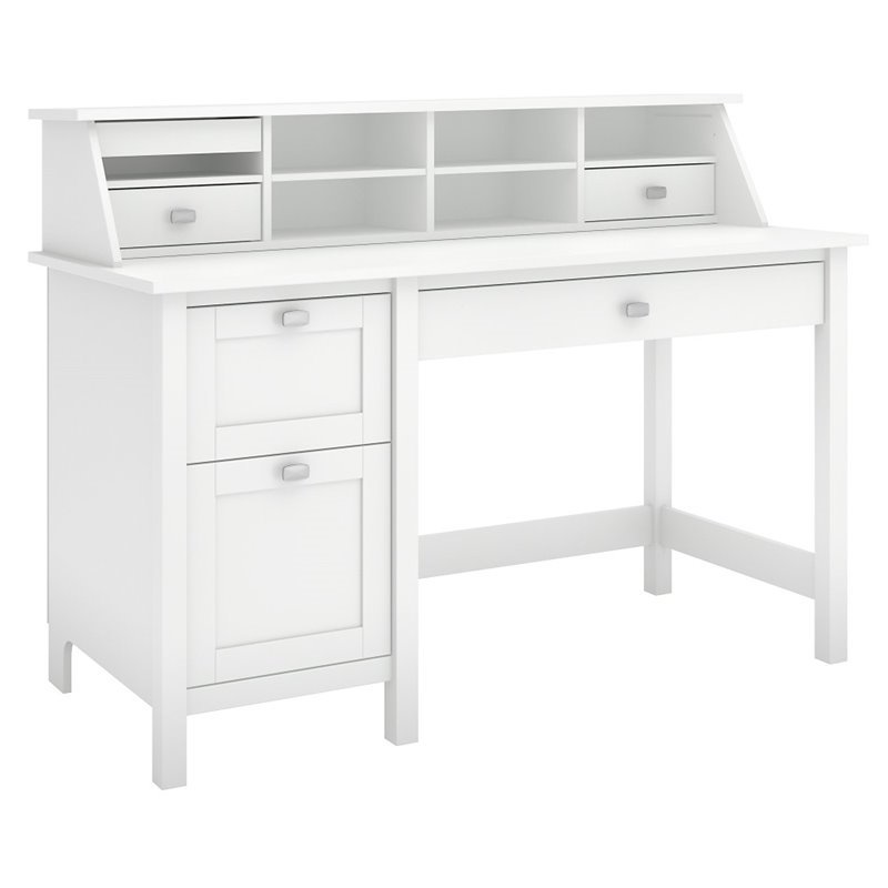 Bush Furniture Broadview Computer Desk with 2 Drawer in White