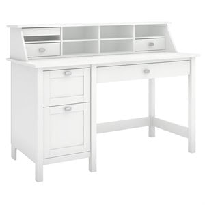 bush furniture broadview computer desk with 2 drawer pedestal and organizer in white