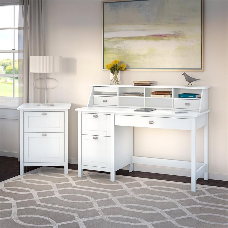 Bush Furniture Broadview Computer Desk Office Suite in Pure White