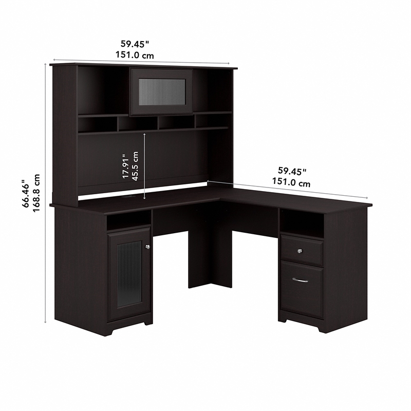 Cabot L Shaped Desk with Hutch in Espresso Oak - Engineered Wood ...