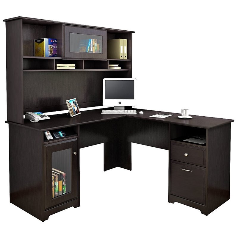 Bush Furniture Cabot L Shaped Desk With Hutch In Espresso Oak Bush Furniture Cabot L Shaped Desk With Hutch In Espresso Oak
