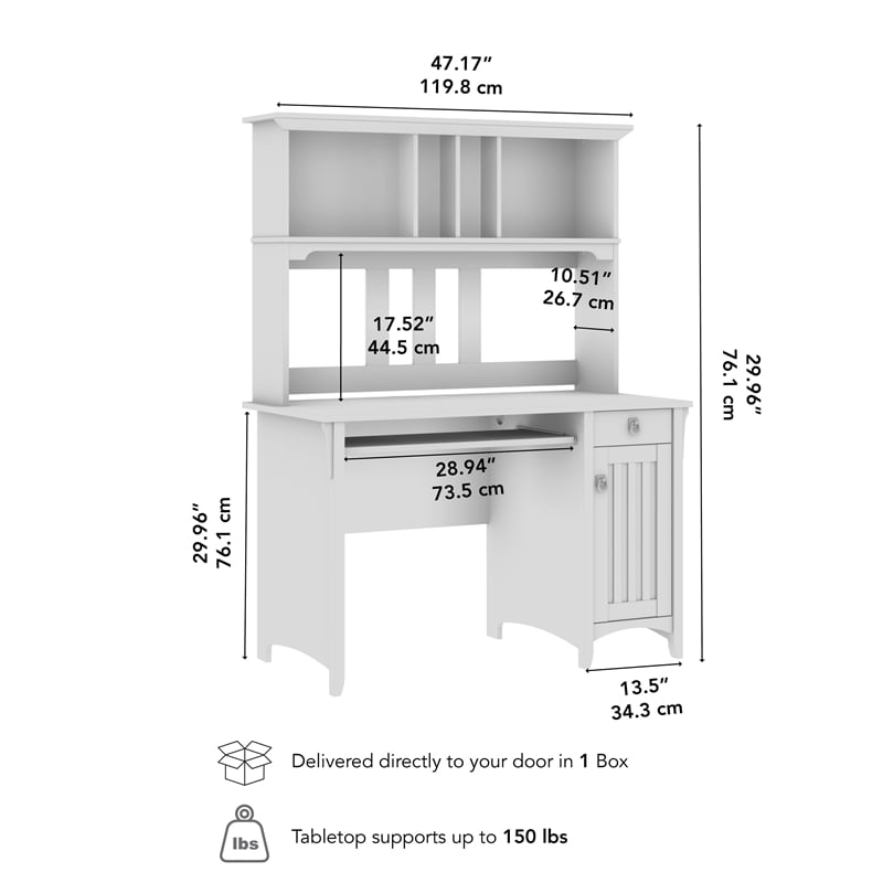 Salinas Small Computer Desk with Hutch in Antique White - Engineered Wood
