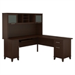 Bush Furniture Somerset 72W L Shaped Desk with Hutch in Mocha Cherry