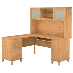 Bush Furniture Somerset 60W L Shaped Desk with Hutch in Maple Cross
