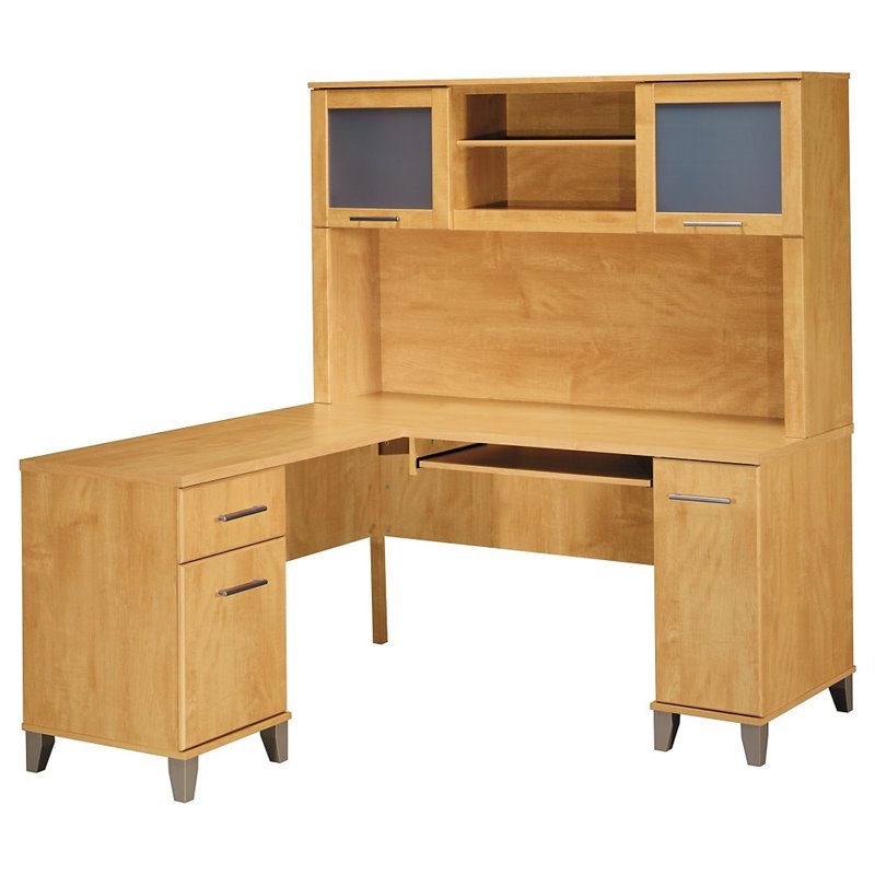 Bush Furniture Somerset 60w L Shaped Desk With Hutch In Maple