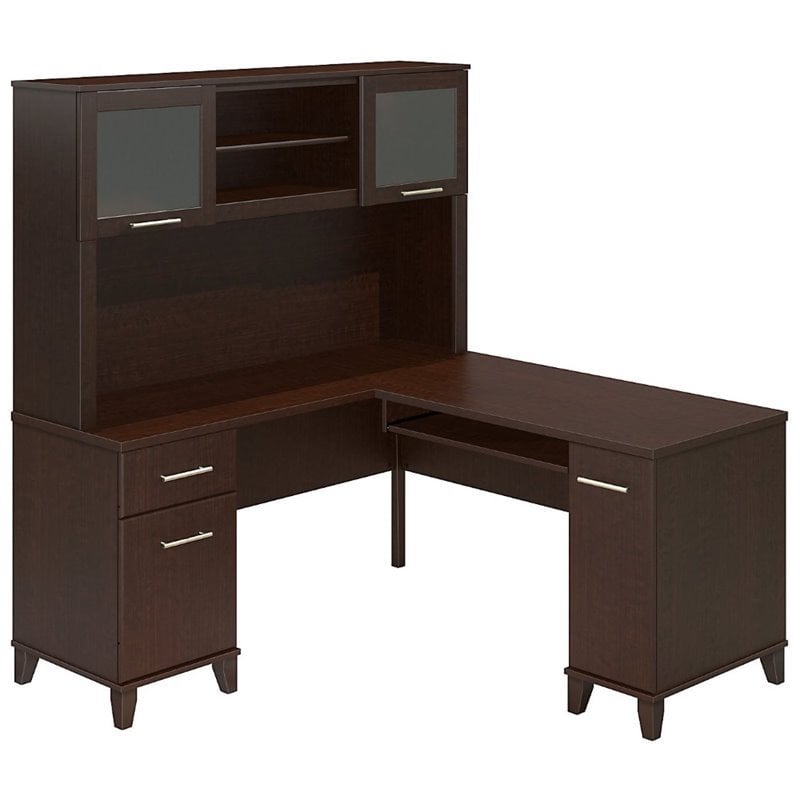 Bush Furniture Somerset 60W L Shaped Desk with Hutch in Mocha Cherry ...