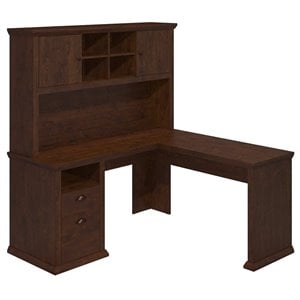 yorktown l shaped desk with hutch in antique cherry - engineered wood