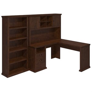 Yorktown L Shaped Desk with Hutch & Bookcase in Antique Cherry - Engineered Wood