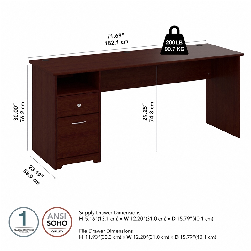 Bush Furniture Cabot 72W Computer Desk with Drawers in Harvest Cherry