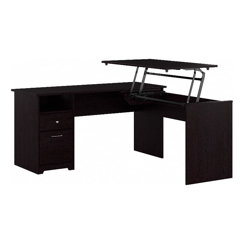 Bush Furniture Cabot 60W 3 Position L Shaped Sit Stand Desk in Espresso Oak