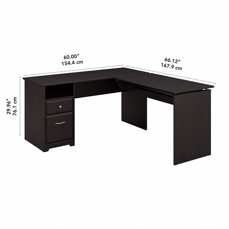 Bush Furniture Cabot 60W 3 Position L Shaped Sit Stand Desk in Espresso Oak