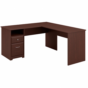 bush furniture cabot 60w 3 position l shaped sit to stand desk in harvest cherry