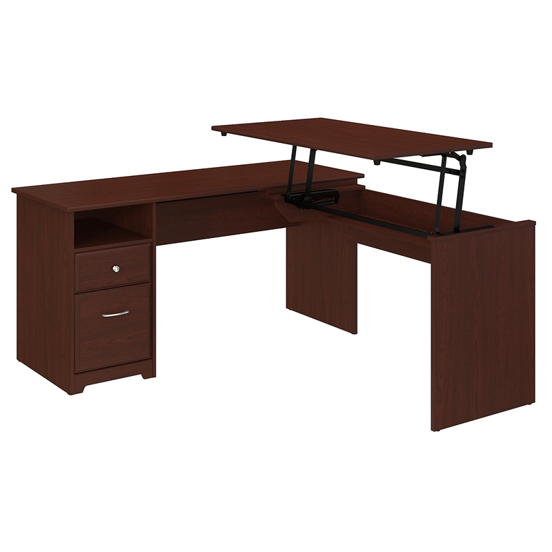 Bush Cabot 60w 3 Position L Shaped Sit To Stand Desk In Harvest Bush Cabot 60w 3 Position L Shaped Sit To Stand Desk In Harvest Cherry