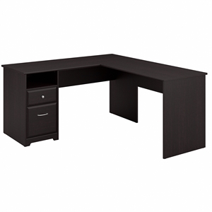 cabot 60w l shaped desk with drawers in espresso oak - engineered wood
