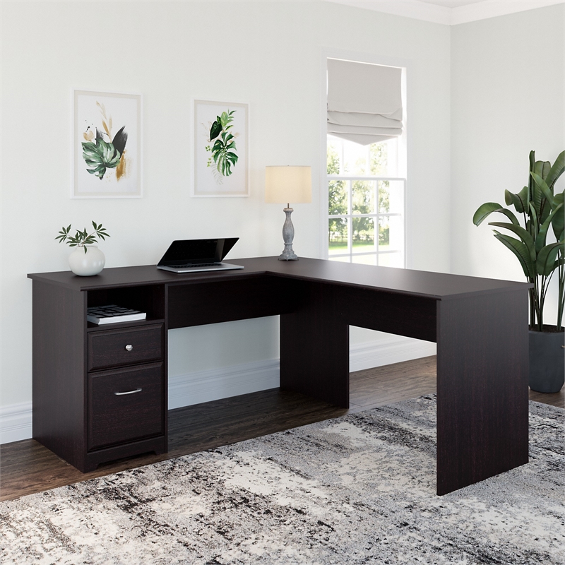 Cabot 60W L Shaped Desk with Drawers in Espresso Oak - Engineered Wood ...