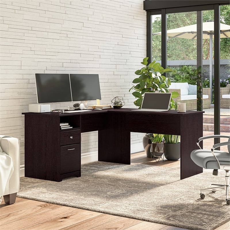 Cabot 60W L Shaped Desk with Drawers in Espresso Oak - Engineered Wood
