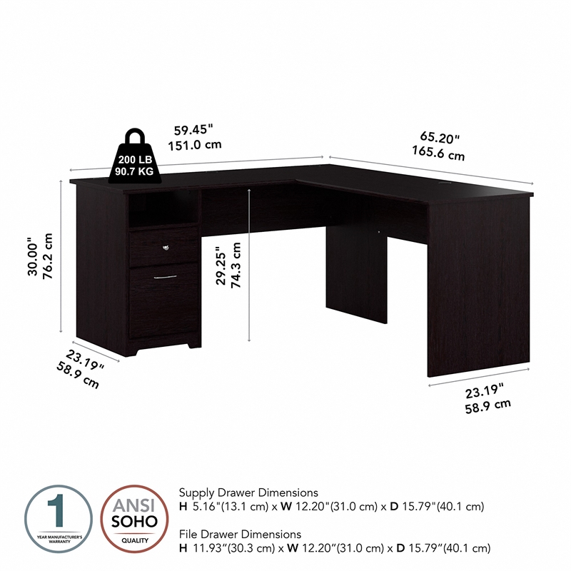 Cabot 60W L Shaped Desk with Drawers in Espresso Oak - Engineered Wood