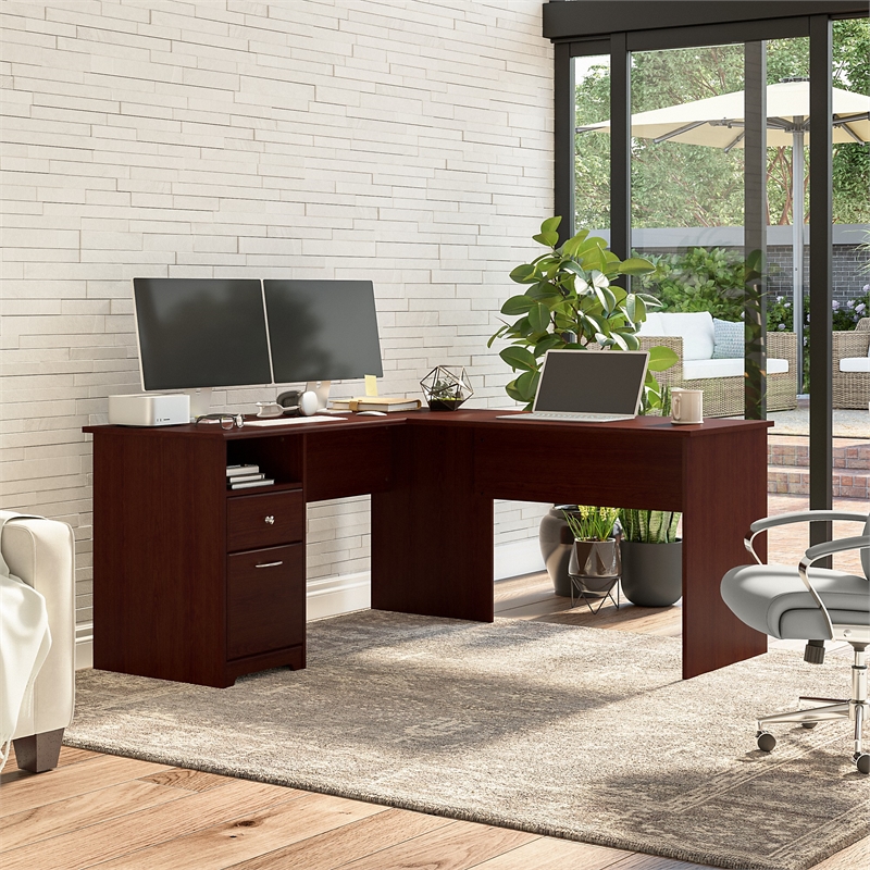 Bush Furniture Cabot 60w L Shaped Computer Desk With Drawers In Harvest
