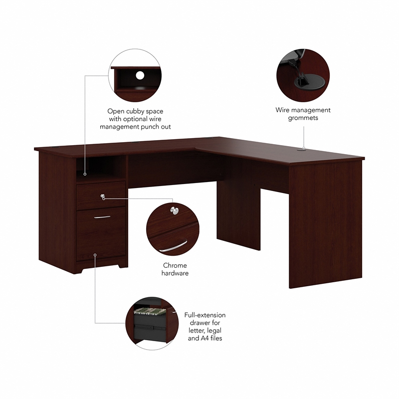Bush Furniture Cabot 60W L Shaped Computer Desk with Drawers in Harvest Cherry