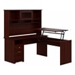Bush Furniture Cabot 60W 3 Position L Shaped Sit Stand Desk with Hutch in Cherry