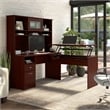 Bush Furniture Cabot 60W 3 Position L Shaped Sit Stand Desk with Hutch in Cherry