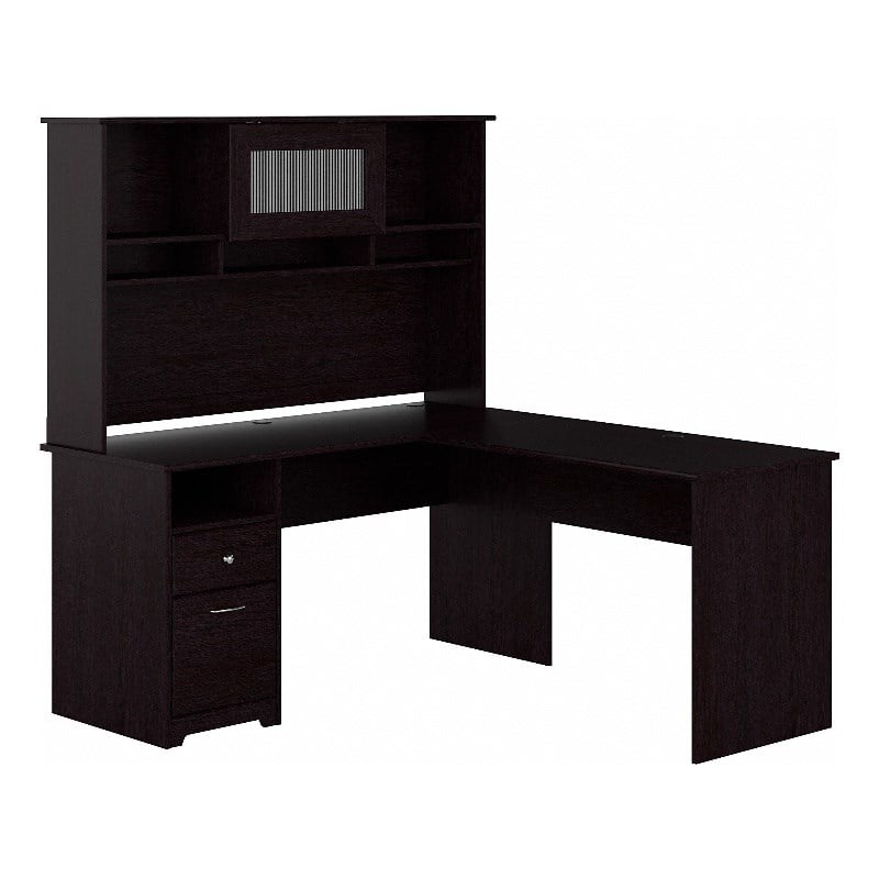 Cabot 60W L Shaped Computer Desk with Hutch in Espresso Oak - Engineered Wood