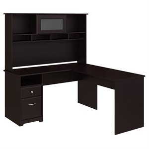 cabot 60w l shaped computer desk with hutch in espresso oak - engineered wood
