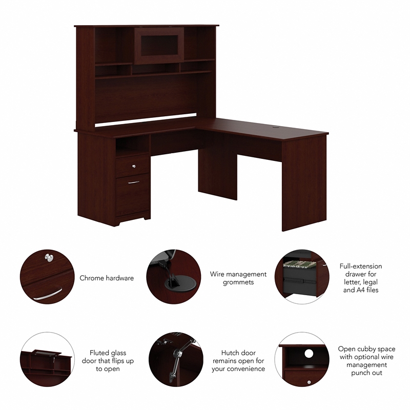 Bush Furniture Cabot 60W L Shaped Computer Desk with Hutch & Drawers