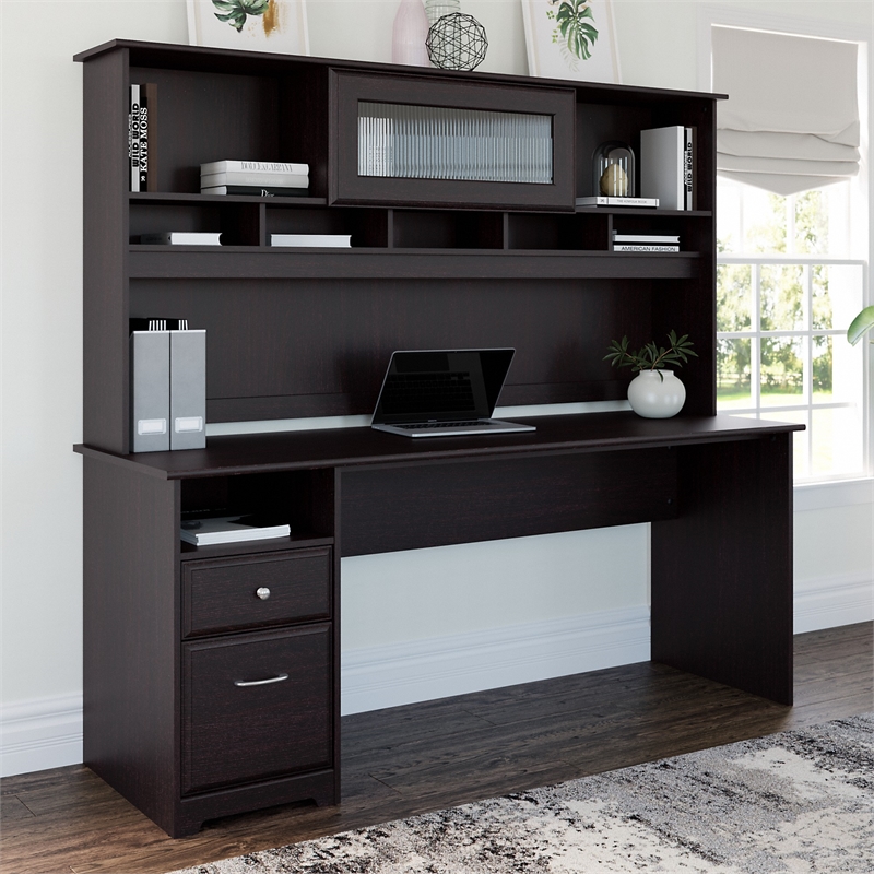 Cabot 72W Computer Desk with Hutch and Drawers in Espresso Oak ...