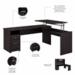 Cabot 72W 3 Position Sit to Stand L Desk in Espresso Oak - Engineered Wood