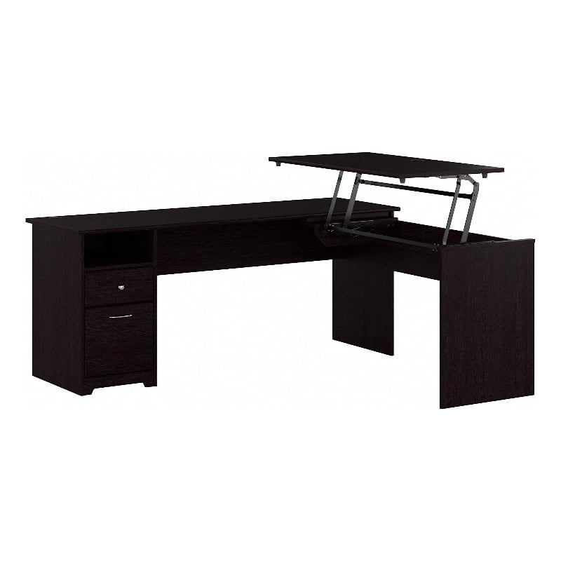 Cabot 72W 3 Position Sit to Stand L Desk in Espresso Oak - Engineered Wood