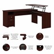 Cabot 72W 3 Position L Shaped Sit Stand Desk in Harvest Cherry - Engineered Wood