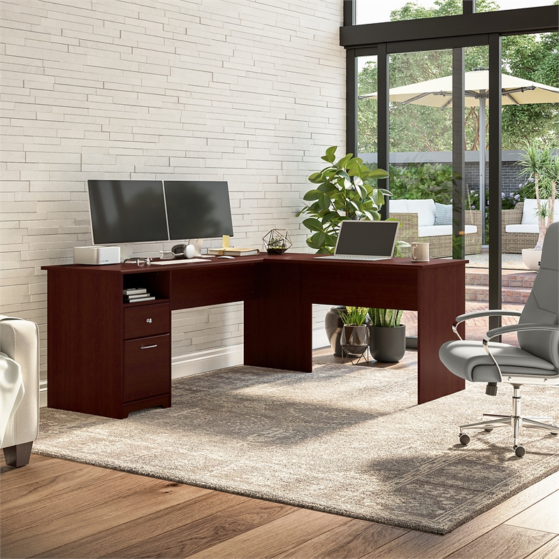 Bush Furniture Cabot 72W L Shaped Computer Desk with Drawers in Harvest Cherry