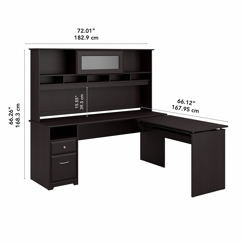 Bush Cabot 3 Position L Shaped Sit to Stand Desk with Hutch in Espresso