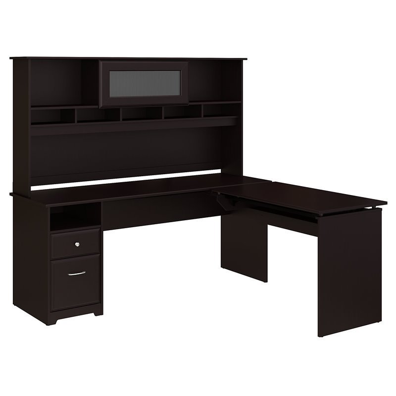 Bush Cabot 3 Position L Shaped Sit To Stand Desk With Hutch In Espresso Cab052epo