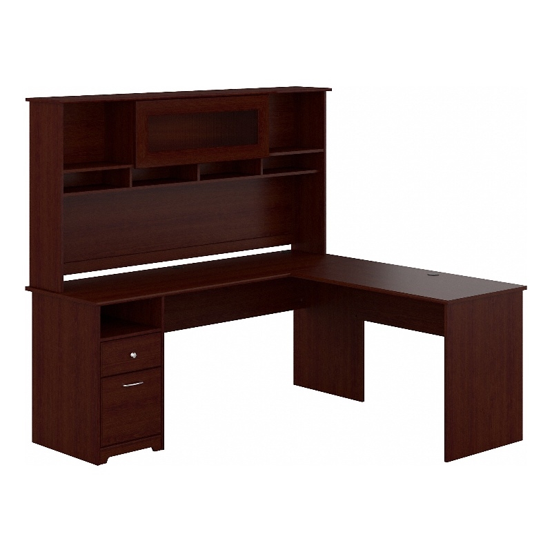 Bush Furniture Cabot 72W L Shaped Computer Desk with Hutch and Drawers in Cherry