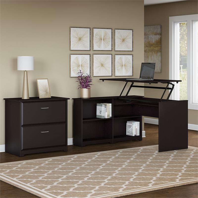 Bush Furniture Cabot 52w Sit To Stand Corner Bookshelf Desk With Bush Furniture Cabot 52w Sit To Stand