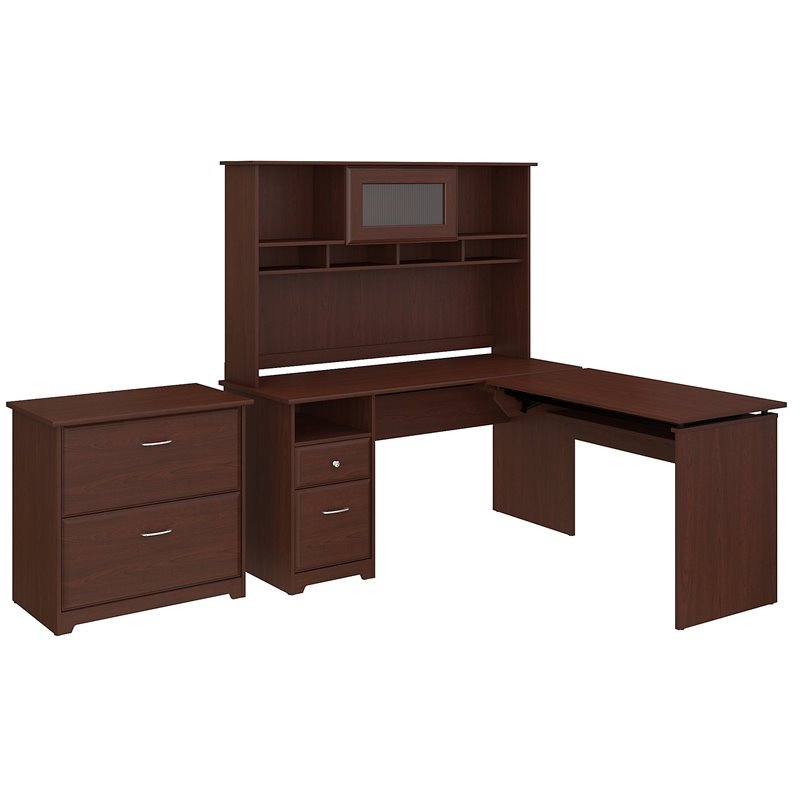Bush Furniture Cabot 60W L Shaped Sit to Stand Desk with Hutch and File