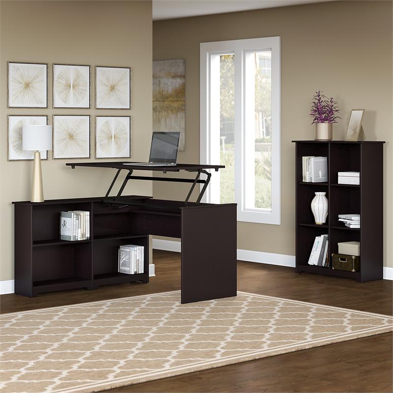 Bush Furniture Cabot 52W Sit to Stand Corner Bookshelf Desk with