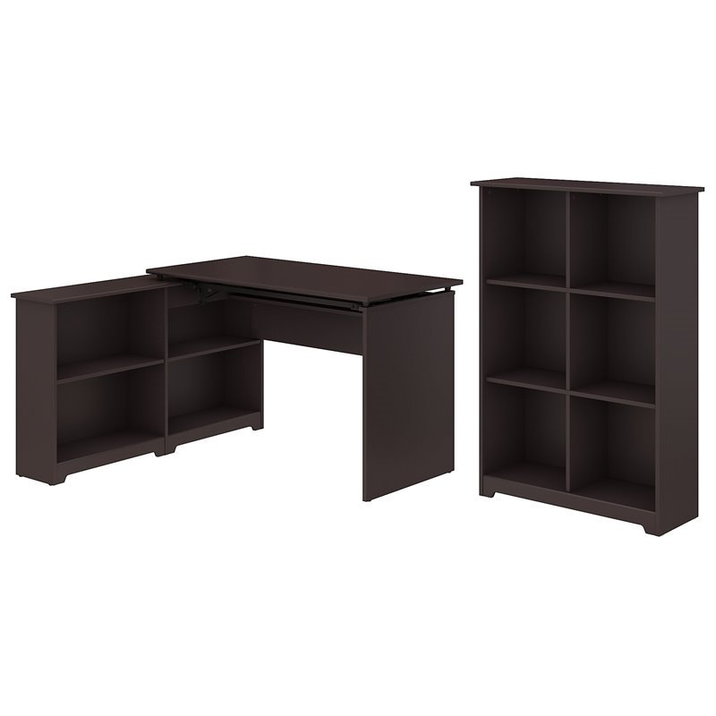 Bush Furniture Cabot 52w Sit To Stand Corner Bookshelf Desk With Bush Furniture Cabot 52w Sit To Stand