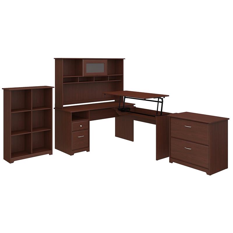 Bush Furniture Cabot 60W L Shaped Sit to Stand Desk with Hutch and ...