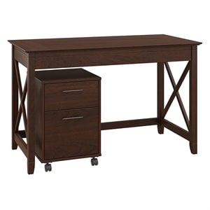 bush furniture key west writing desk with 2 drawer mobile file cabinet in cherry