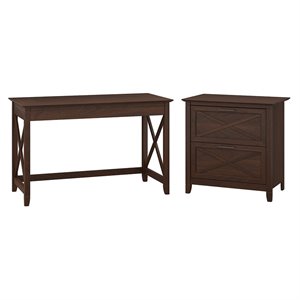 bush furniture key west writing desk with 2 drawer file cabinet in cherry