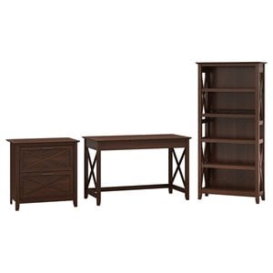 bush furniture key west writing desk with lateral file cabinet and bookcase in cherry