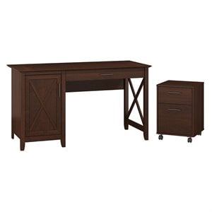 Bush Furniture Key West 54W Single Pedestal Desk With 2 Drawer Mobile Pedestal File Cabinet