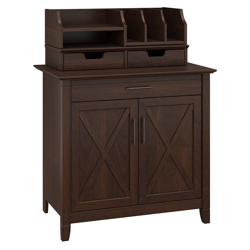 Key West Laptop Storage Desk Credenza With Desktop Organizer In