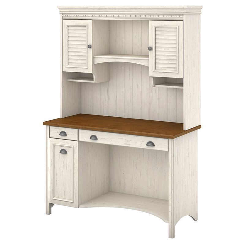 Fairview Computer Desk with Hutch and Drawers in Antique White