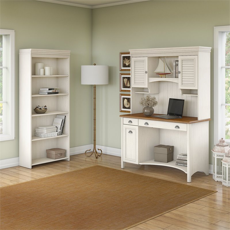 Fairview Computer Desk With Hutch And Bookcase In White Engineered